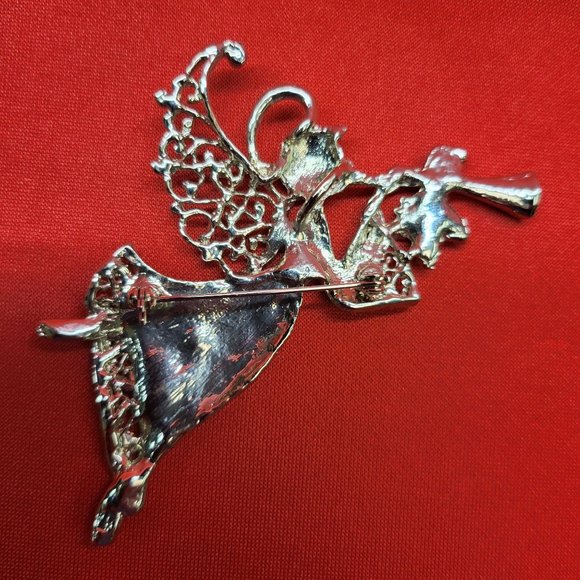 Angel Playing Trumpet Christmas Pin Brooch - Picture 9 of 12